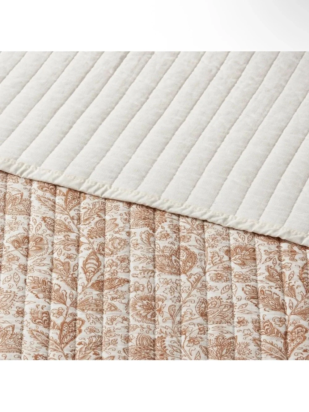 Full/Queen Printed Cotton Voile Tonal Floral Quilt Ivory/Camel - Threshold